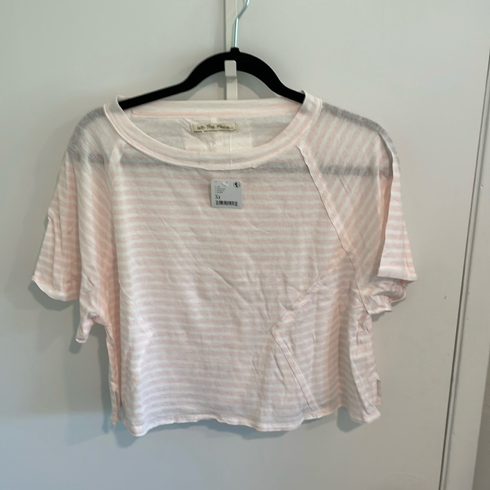 We The Free Striped Crop Tee Size Medium